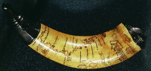Powder horn incised with map of Hudson and Mohawk river valleys